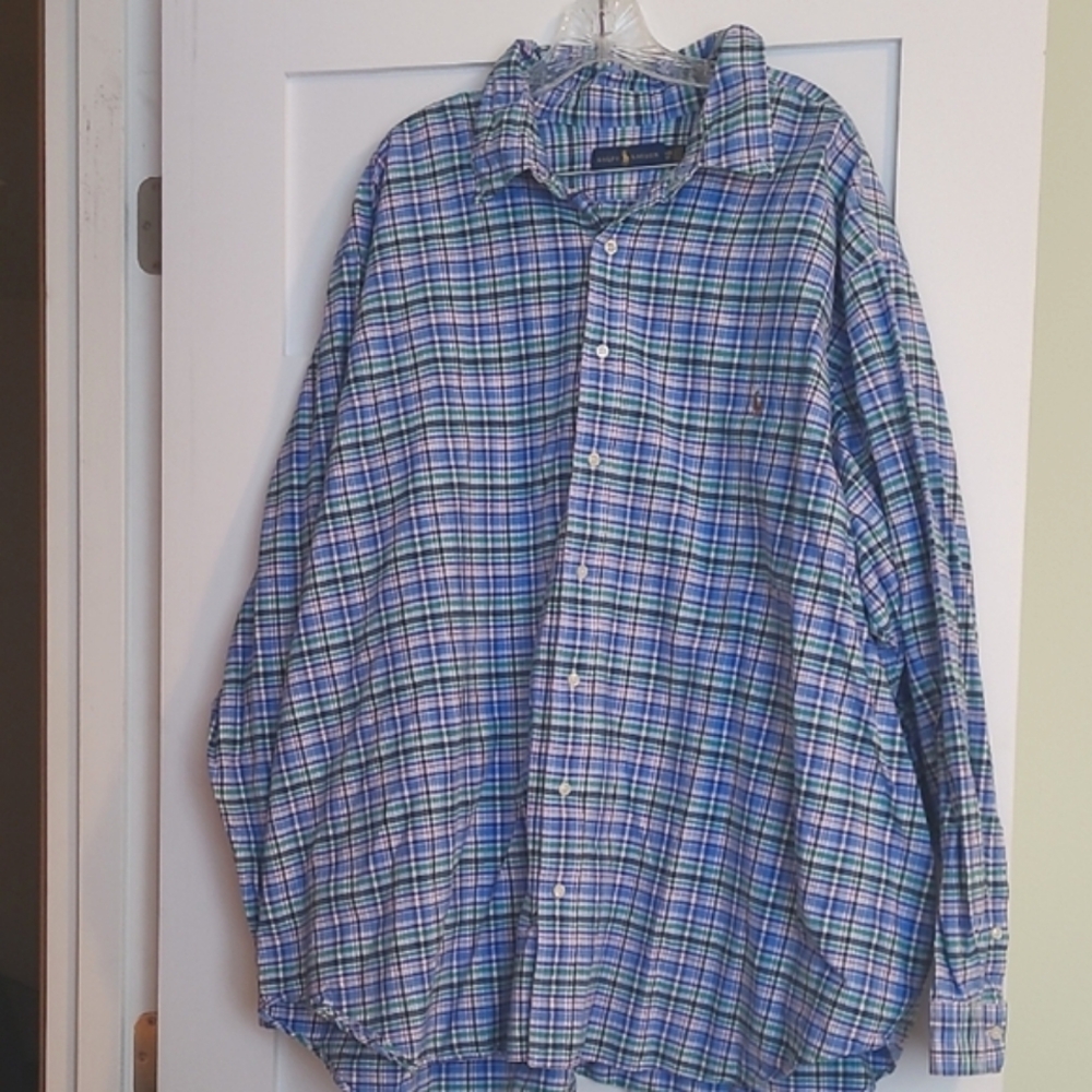 Ralph Lauren Blue Plaid Dress Shirt